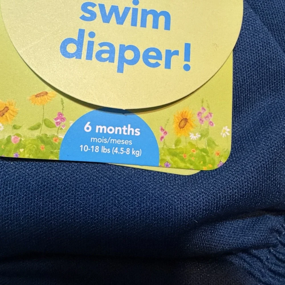 I Play Green Sprouts Swim Diaper Unisex 6 Months Navy Side Snaps Elastic Waist